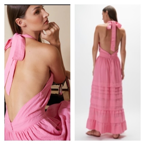 NEW RUE STIIC Sierra Backless Halter Maxi Dress Bright Pink XS - Picture 3 of 12